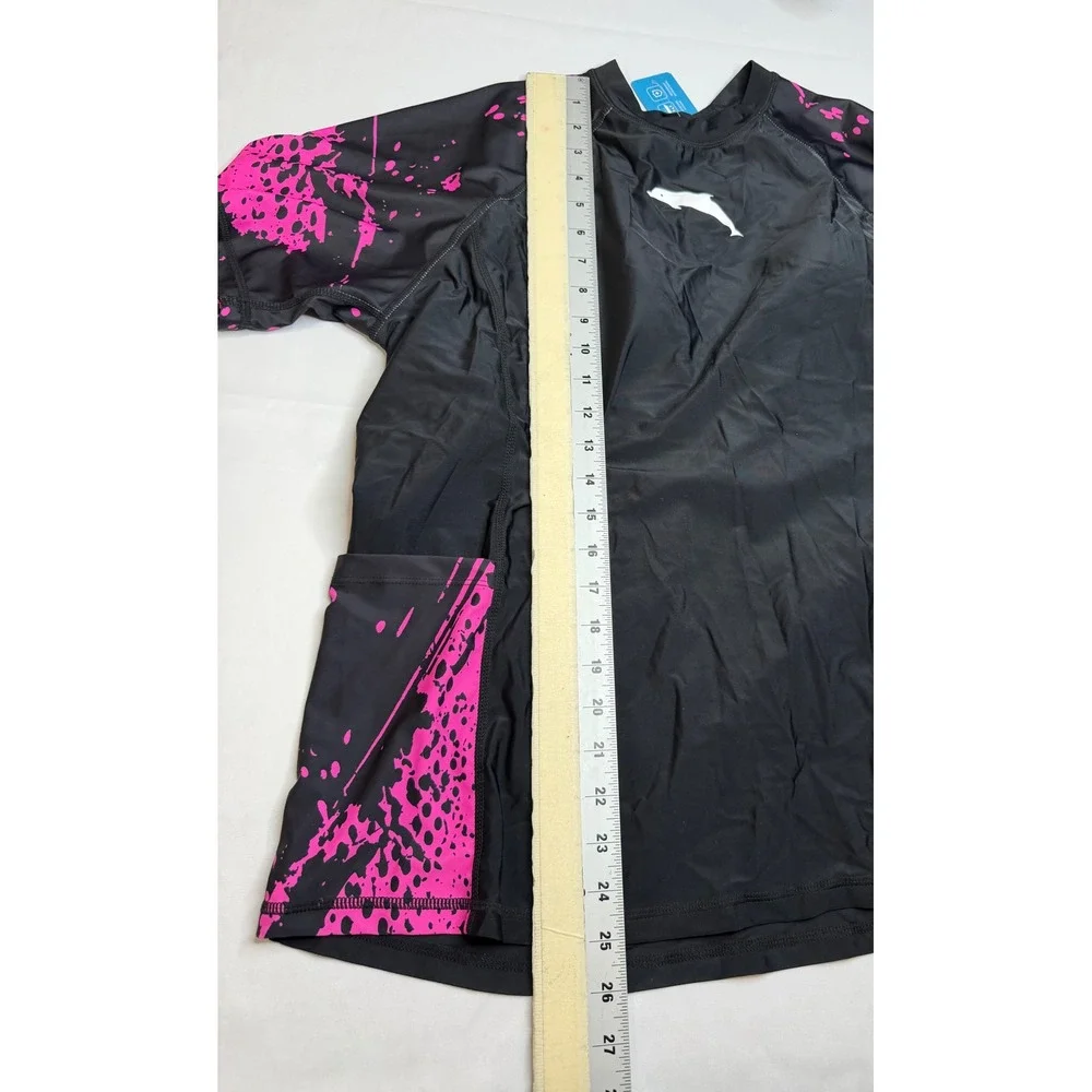 Halcurt Womens Rash Guard Swim Shirt Black Pink Splatter Short Sleeve XL NEW